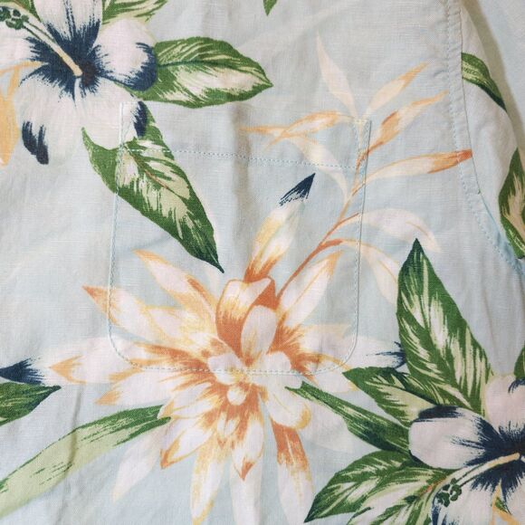 Caribbean Mens Hawaiian Floral Shirt Light Blue Hibiscus Linen Blend Tall XLT - Picture 7 of 11